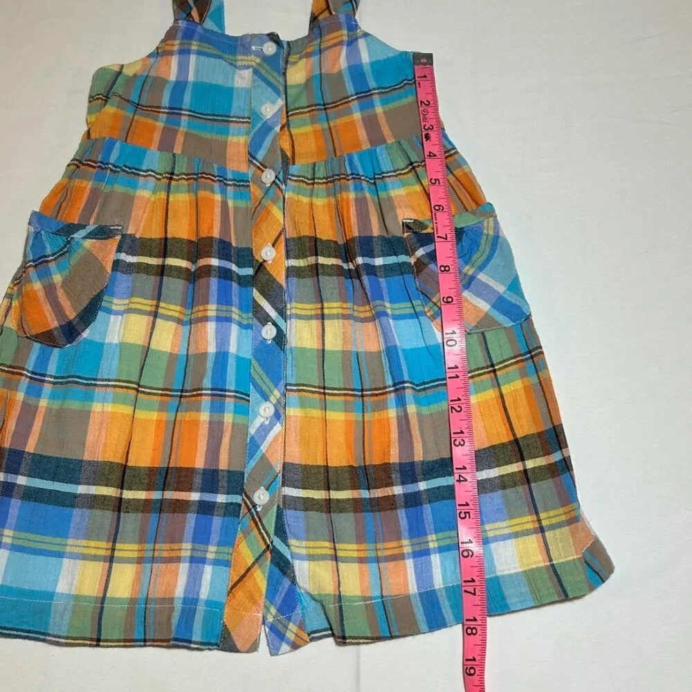 Gymboree Girls 4 Orange Blue Madras Plaid Sleeveless Sundress Preppy Classic